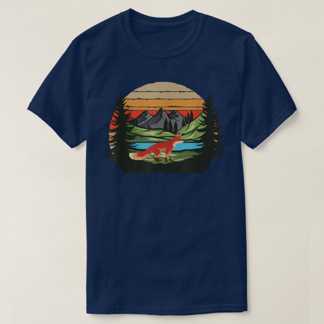 Retro Nature Forest Träd Mountains Wildlife Anima T Shirt (Design framsida)