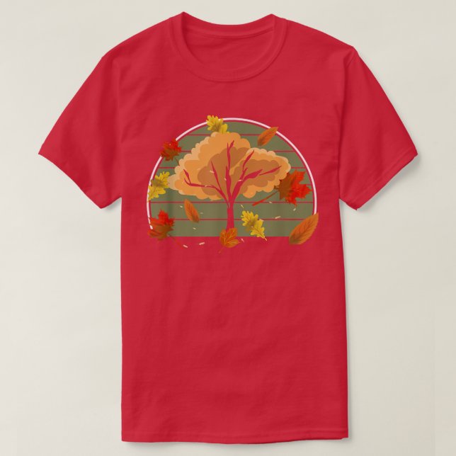 Retro Nature Forest Träd Wildlife Höst löv Fa T Shirt (Design framsida)