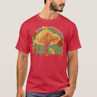 Retro Nature Forest Träd Wildlife Höst löv Fa T Shirt