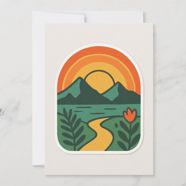 Retro Nature Sunset - Vintage Mountain Inbjudningar (Framsida)