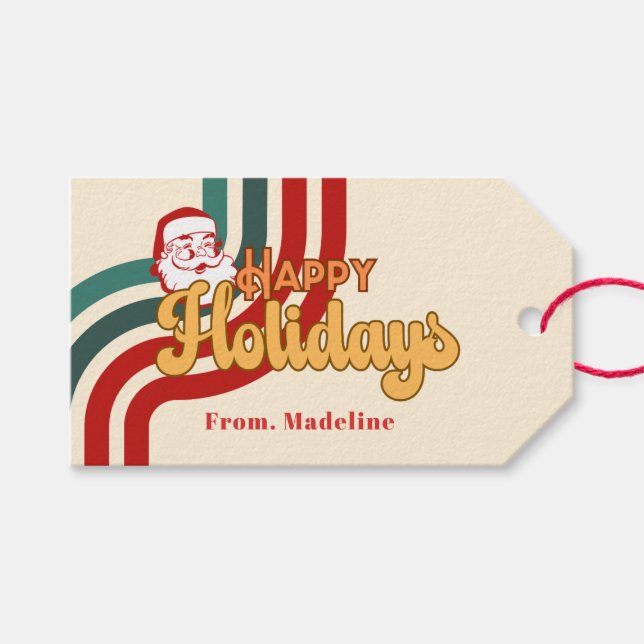 Retro naughty Jultomten Presentetikett (Framsidan (Horisontell))