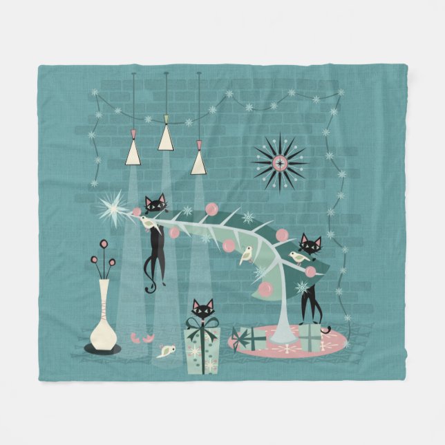 Retro Naughty Kattunge jul ©studioxtine Fleecefilt (Framsidan (Horisontell))