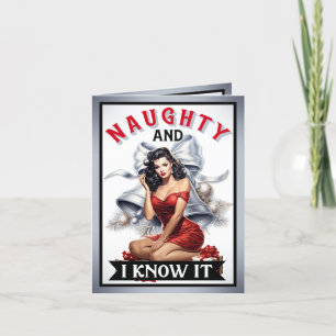 Retro Naughty och jag vet det Jul Pinup Tack Kort