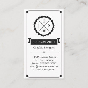 Retro Nautical Anchor Monogrammed Visitkort