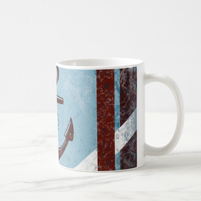 Retro Nautical Anchor Red Blue Grunge Distress Kaffemugg (Höger)