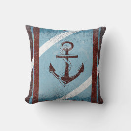 Retro Nautical Anchor Red Blue Grunge Distress Kudde