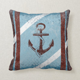 Retro Nautical Anchor Red Blue Grunge Distress Kudde