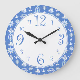 Retro Nautical Blue och White Kitchen Clock Stor Klocka