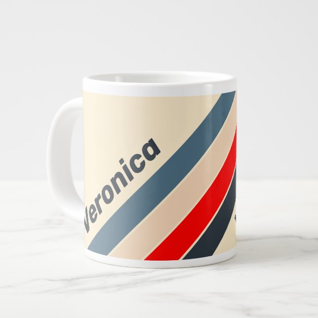 Retro Nautilus Regnbågsrandig med namn Jumbo Mugg (Framsida vänster)
