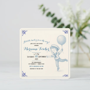 Retro nautisk pojke baby shower inbjudan