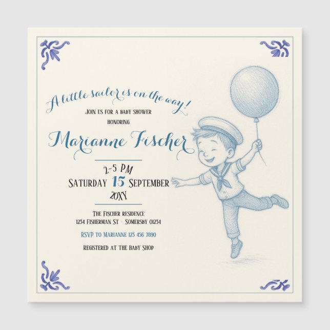 Retro nautisk pojke baby shower inbjudan (Framsida)
