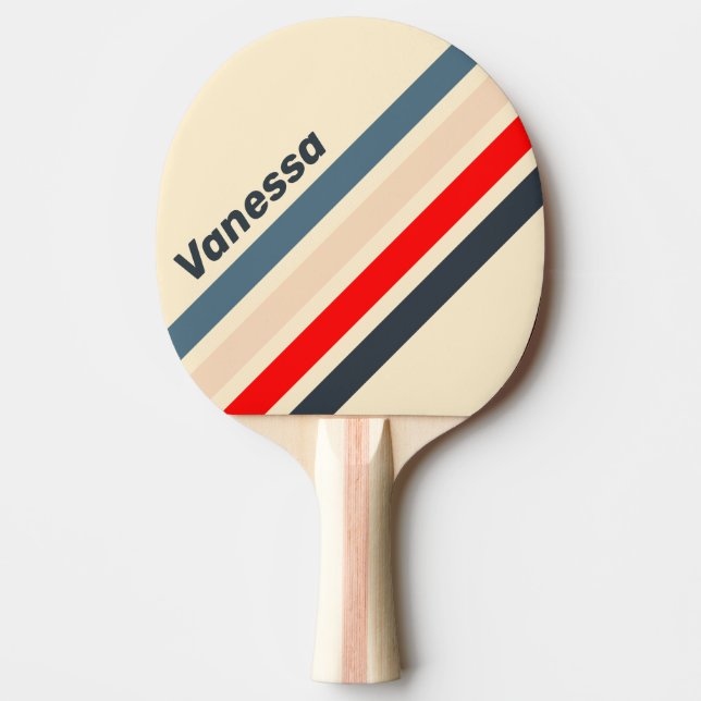 Retro nautisk regnbåge snedrandig med namn pingisracket (Framsidan)