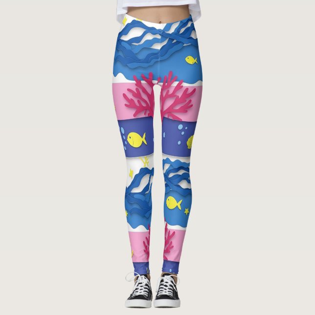 Retro nautiskt akvarellmönster (13) leggings (Framsida)
