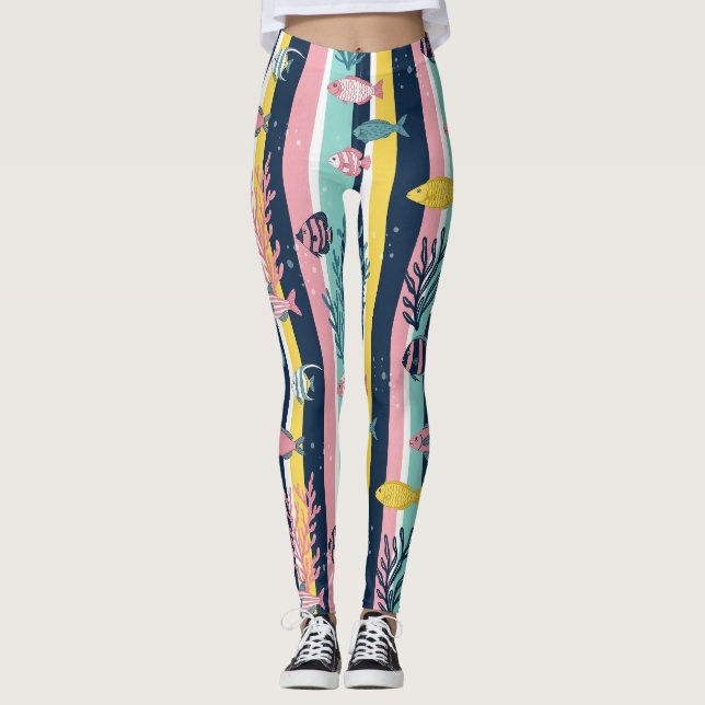 Retro nautiskt akvarellmönster (7) leggings (Framsida)
