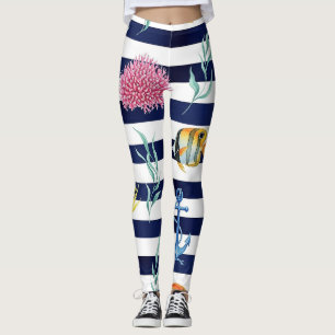 Retro nautiskt akvarellmönster (8) leggings
