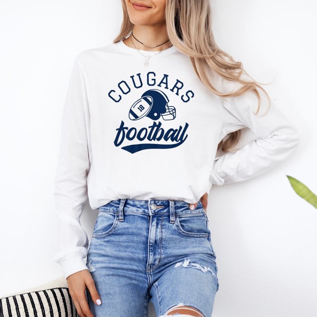 Retro Navy Anpassat Fotbollslag Långärmad T Shirt (Skapare uppladdad)