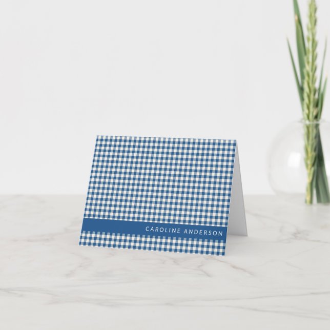 Retro Navy Blue Gingham Play Personlig Namn Anteckningskort (Framsida)