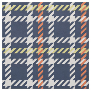 Retro navy blue orange houndstooth plaid mönster tyg