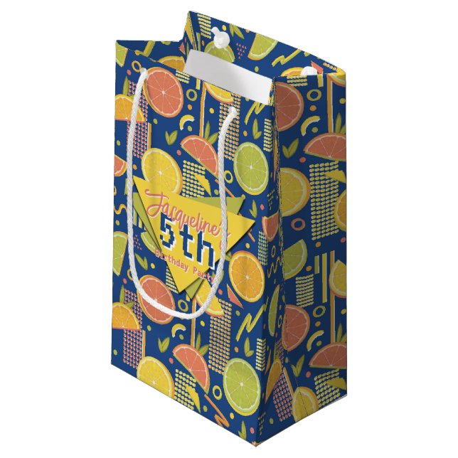 Retro Navy Blue Summer Citrus Fruit Birthday (Framsidan Vinklad)