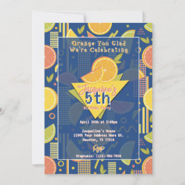 Retro Navy Blue Summer Citrus Fruit Birthday Inbjudningar