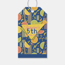 Retro Navy Blue Summer Citrus Fruit Birthday Presentetikett