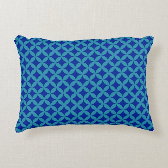 Retro navy blue turquise Circle Rosette Lattice Prydnadskudde (Framsidan)