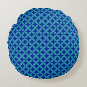 Retro navy blue turquise Circle Rosette Lattice Rund Kudde
