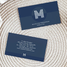 Retro Navy Blue White Geometric Modern Monogram Visitkort