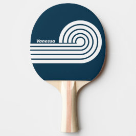 Retro Navy Dubbel Curl Ränder med Namn Pingisracket