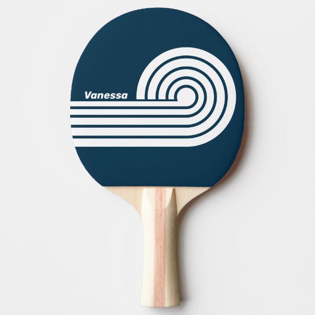 Retro Navy Dubbel Curl Ränder med Namn Pingisracket (Framsidan)