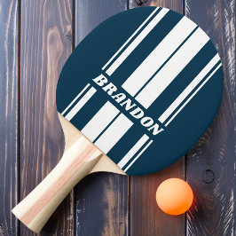 Retro Navy Dubbelbräda Ränder med Namn Pingisracket