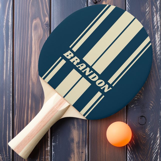 Retro Navy Fade Dual Board Ränder med Namn Pingisracket (Skapare uppladdad)