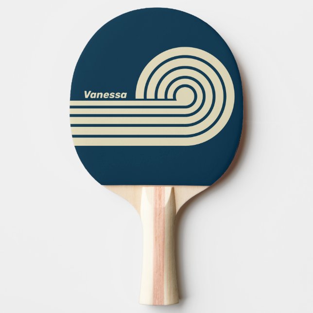 Retro Navy Fade Dual Curl Ränder med Namn Pingisracket (Framsidan)