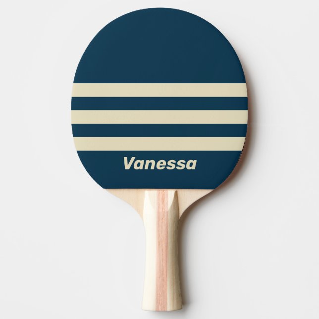 Retro Navy Fade Tre Rader Randig med Namn Pingisracket (Framsidan)