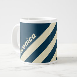 Retro Navy Fade Tre Ränder med Namn Jumbo Mugg