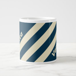 Retro Navy Fade Tre Ränder med Namn Jumbo Mugg