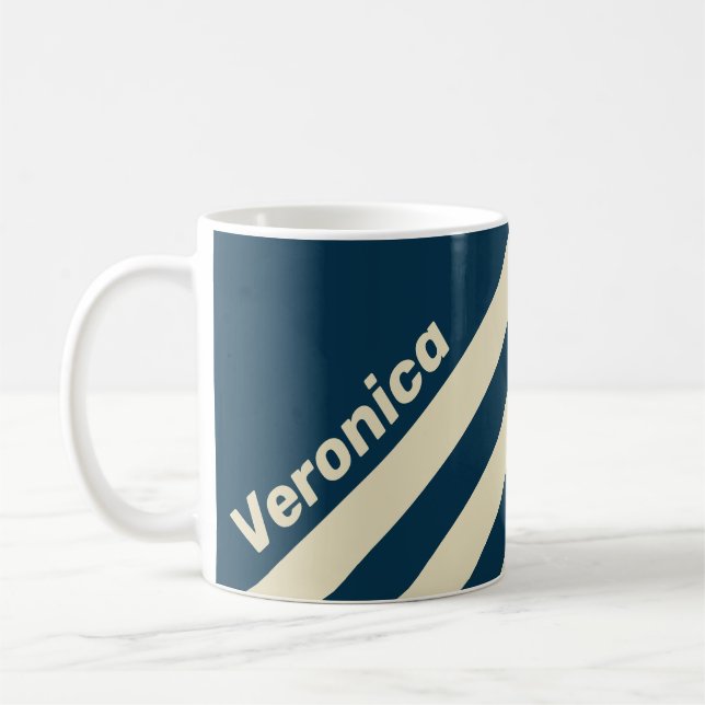 Retro Navy Fade Tre Ränder med Namn Kaffemugg (Vänster)