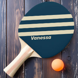 Retro Navy Fade Tre Ränder med Namn Pingisracket