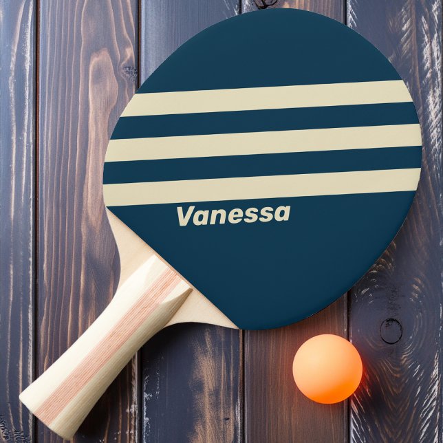 Retro Navy Fade Tre Ränder med Namn Pingisracket (Skapare uppladdad)