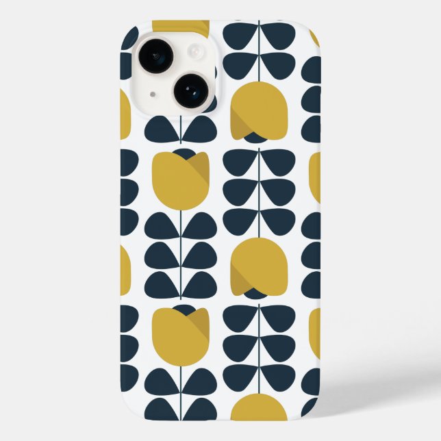 Retro Navy och gul blomsterdesign (Baksida)