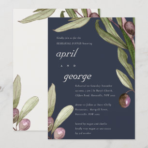 RETRO NAVY OLIVE FOLIAGE REHEARSAL DINNER INBJUDAN