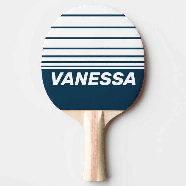 Retro Navy Tre Horisontella Ränder med Namn Pingisracket (Framsidan)