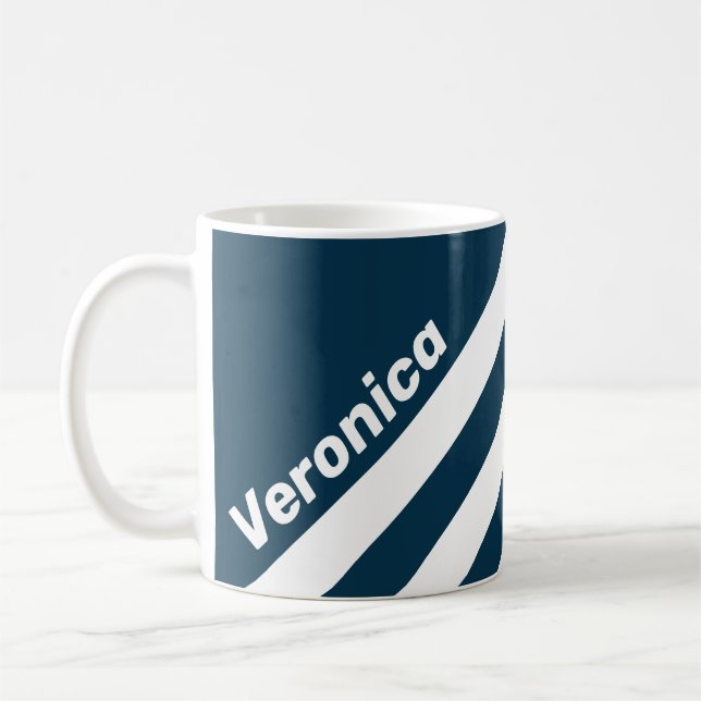 Retro Navy Tre Ränder med Namn Kaffemugg (Vänster)
