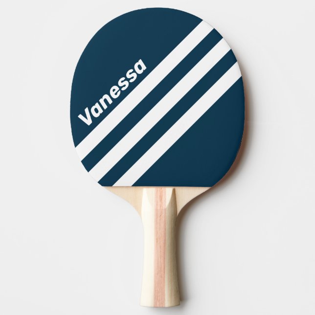 Retro Navy Trevinkelrandig med namn Pingisracket (Framsidan)