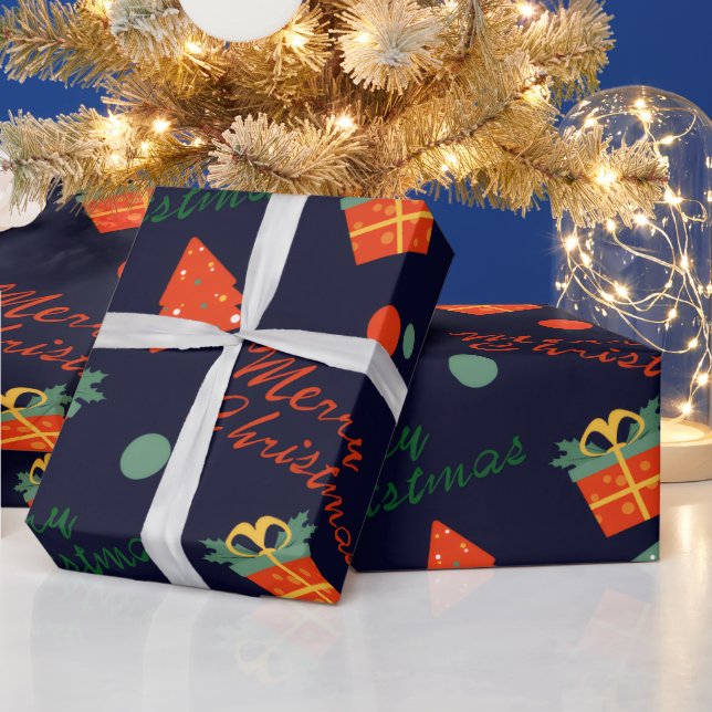 Retro Navyblå God Jul Presentpapper (Helgdagar)
