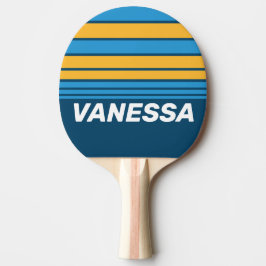 Retro Navyblå Horisontell Randig med Namn Pingisracket