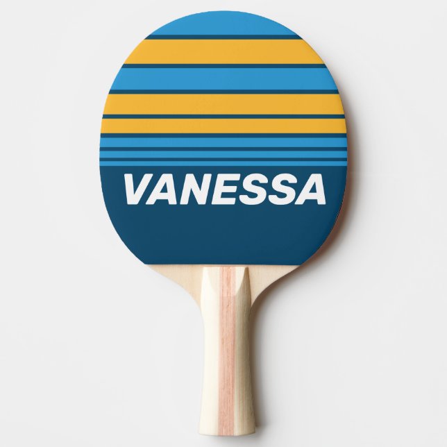 Retro Navyblå Horisontell Randig med Namn Pingisracket (Framsidan)