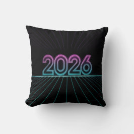 Retro Neon 2026 skylt med Vaporwave rosa och cyan Kudde