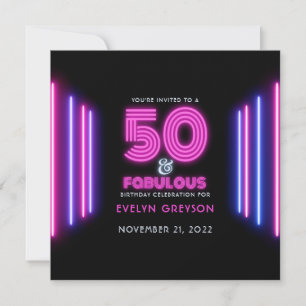 Retro Neon 50 & Fabulous 50:e Födelsedagsfesten Inbjudningar