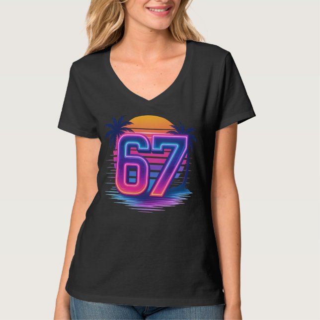 Retro Neon 67 Aesthetic T Shirt (Framsida)